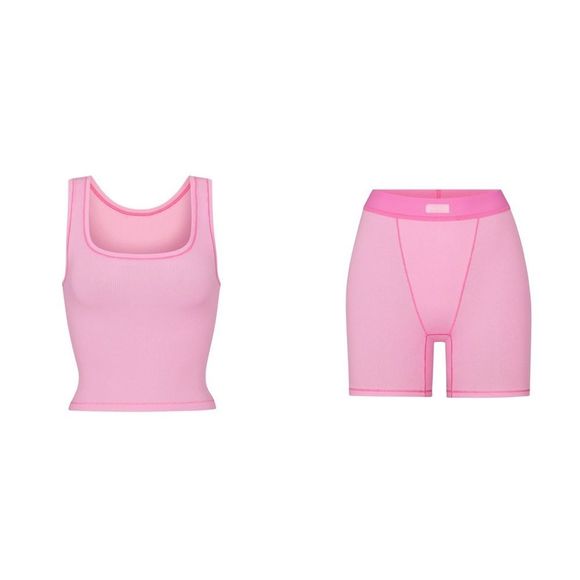 SKIMS Other - NEW Skims Cotton Rib Tank & Boxer Set Sz MEDIUM in Bubble Gum